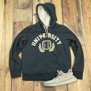Free Spirit NYC Love University Full Zip Sweatshirt Hoodie Sherpa Hood Size XL